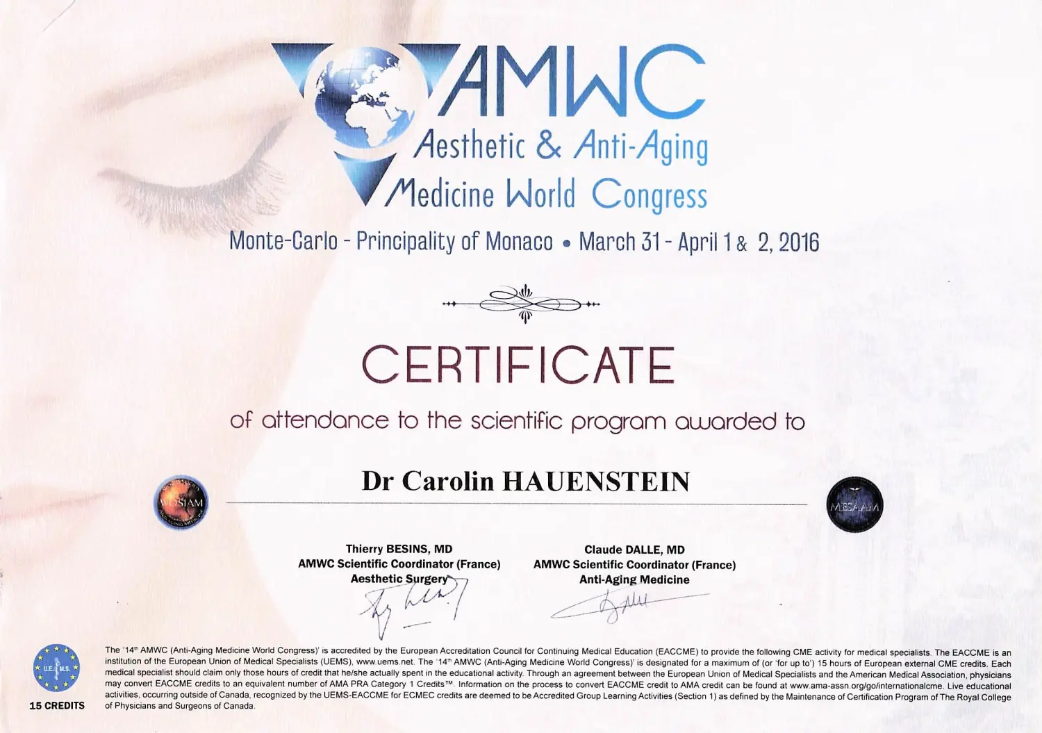 Zertifikat von Hauenstein Medical Aesthetics
